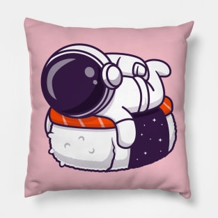 Cute Astronaut With Sushi Salmon Cartoon Pillow