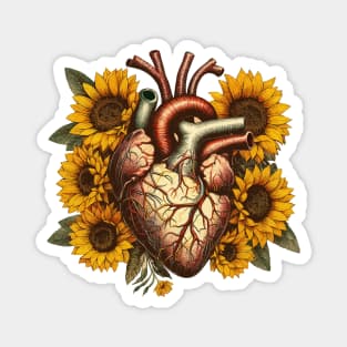 Floral botany Human heart, Vintage anatomy style, sunflowers Watercolor, human heart, anatomy art, student, doctor, medical Magnet