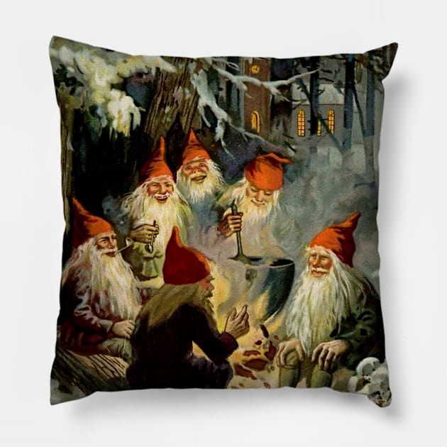 “Campfire Cooking” Christmas Elves by Jenny Nystrom Pillow by PatricianneK