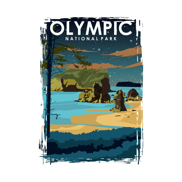 Olympic National Park National Park at Night Travel Poster by jornvanhezik