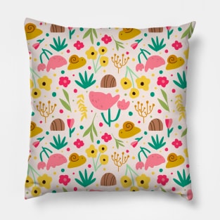 Snails and flowers in baby pink Pillow