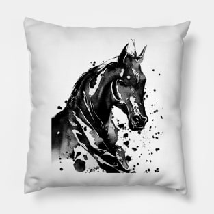 Paint-Washed Silhouette of a Racehorse With a Splattered Background Digitally Enhanced Pillow