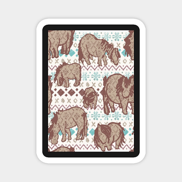 Fairisle Shetland Ponies - Brown Magnet by Juliewdesigns