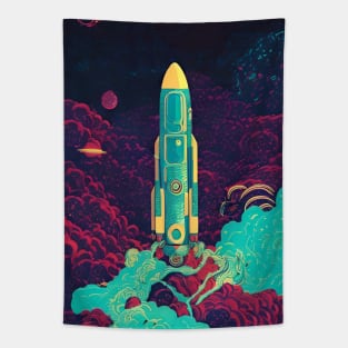 Retro Rocket Tapestry