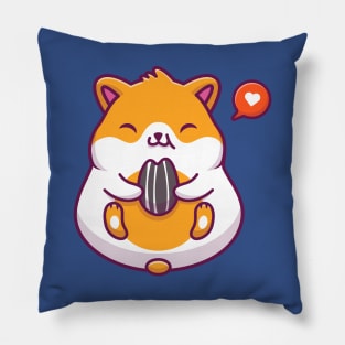 Cute Hamster Eating Sunflower Seed With Speech Bubble Love Cartoon Pillow