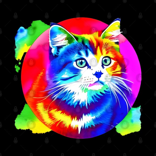 Colorful Rainbow Cats Digital Portrait (MD23Ar007b) by Maikell Designs