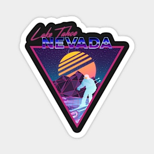 Retro Vaporwave Ski Mountain | Lake Tahoe Nevada | Shirts, Stickers, and More! Magnet