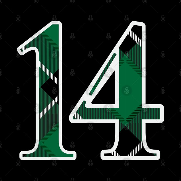 14 Sports Jersey Number Green Black Flannel by Design_Lawrence