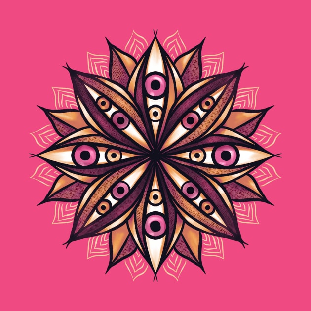 Psychedelic Eyes Double Iris Trippy Pink Whimsigoth Flower by Boriana Giormova