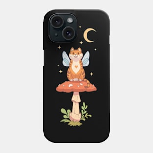 Fairy cat sitting on a mushroom night version Phone Case