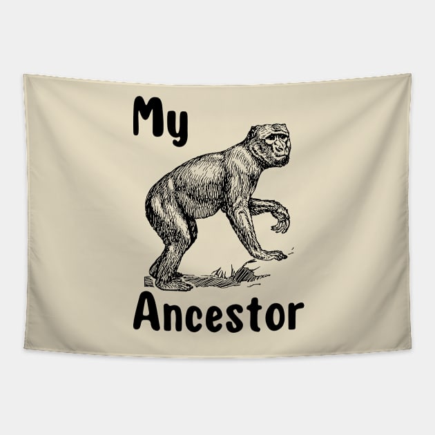 My Monkey Ancestor | A Humorous and Endearing Illustration of a Primate Tapestry by MrDoze