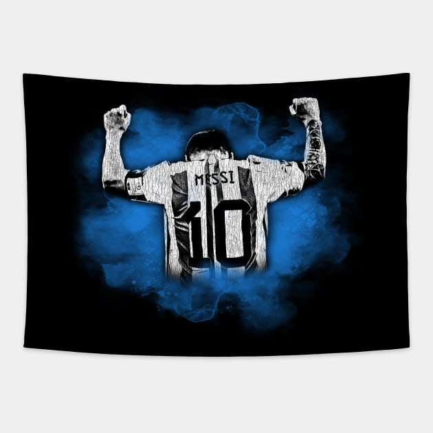 messi watercolor blue Tapestry by Punk Fashion