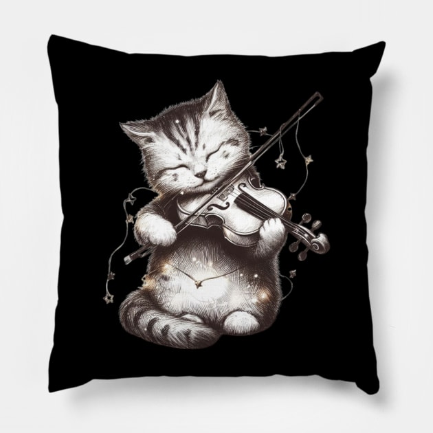 Cat playing a violin Pillow by DarkWave