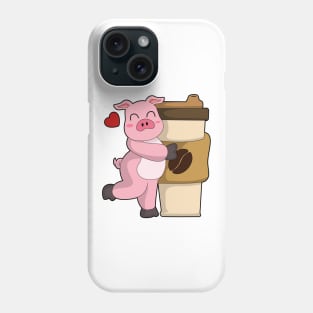 Pig with Coffee to go Phone Case