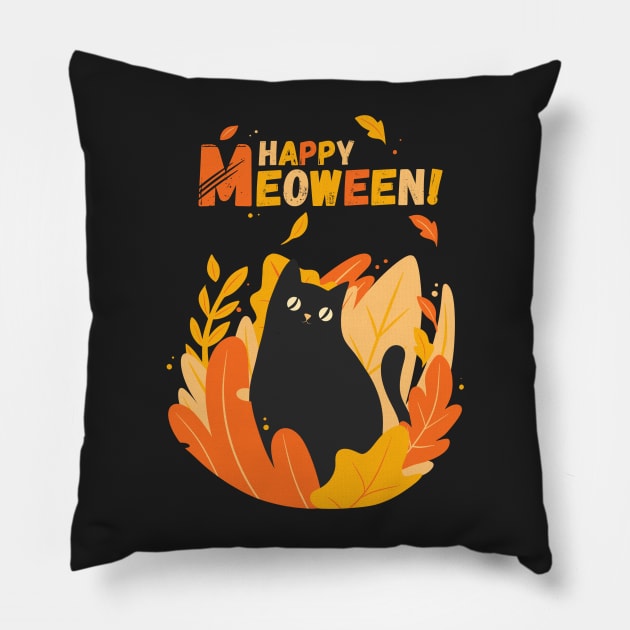 Happy Meoween, Halloween Cute Cat! Pillow by ForAnyoneWhoCares