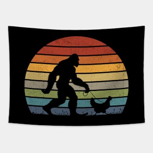 Funny Bigfoot Walking a Chicken Vintage Sasquatch Lover Tapestry