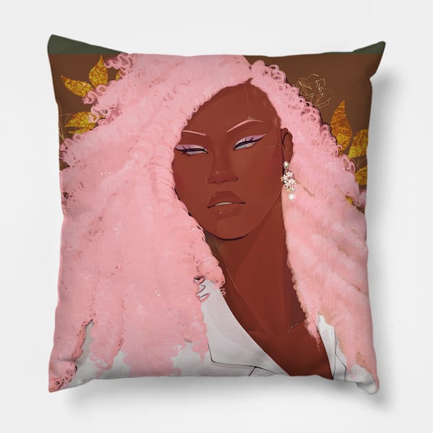 Girl with the Flower Earring Pillow by Naniidraws