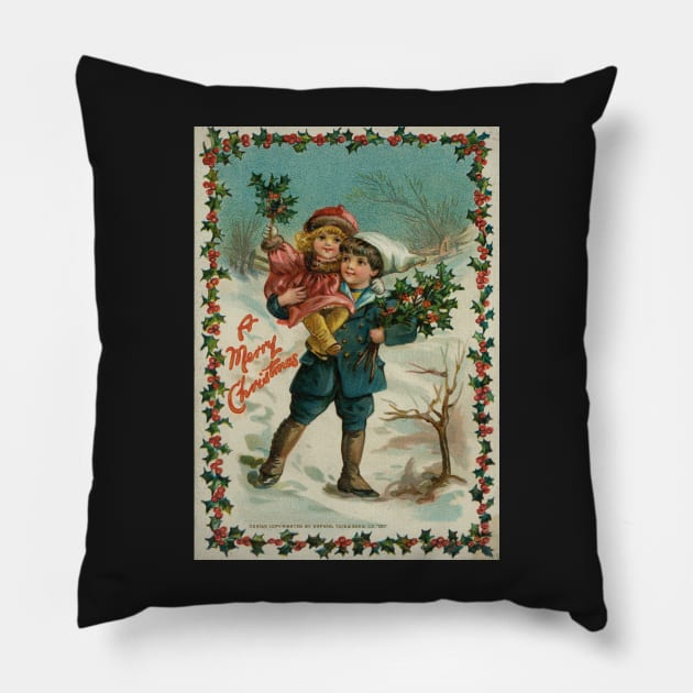 Vintage Christmas Boy and Girl Pillow by RetroSalt