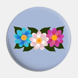 Three Flowers: Blue, White, Pink Pin