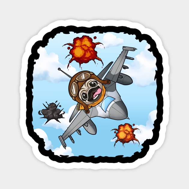 Pugtop Gun: The High-Flying Jet Fighter Pug Magnet by Holymayo Tee