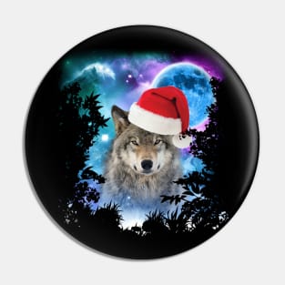 Funny Gray Wolf Christmas - Santa Hat Wolves Outfit - Wolf Lover Pin