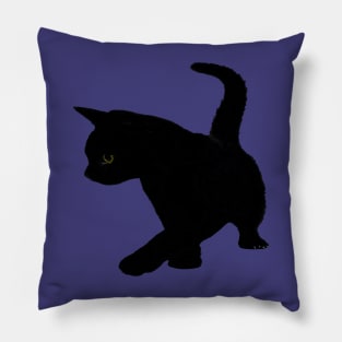 Cute Baby Black Cat Silhouette Tail Held High Vector Cut Out Pillow