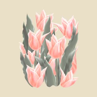 Stylish Peach Tulips Flowers Watercolor Illustration, coral pink color background. Holiday, Birthday, Anniversary Gifts T-Shirt