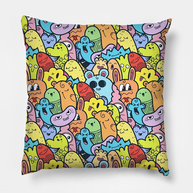 Cute Animal Doodles Pillow by Peter the T-Shirt Dude