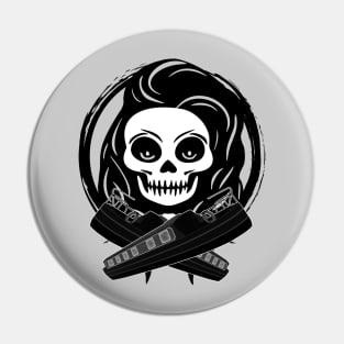 Roving Trader Skull and Narrowboat Black Logo Pin