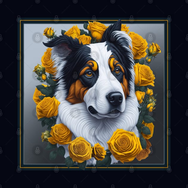 Australian Shepherd yellow roses 2 by xlhombat