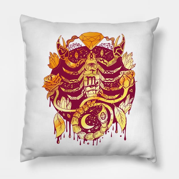 Mystic Scorpio Zodiac Burgundy Gold Pillow by kenallouis