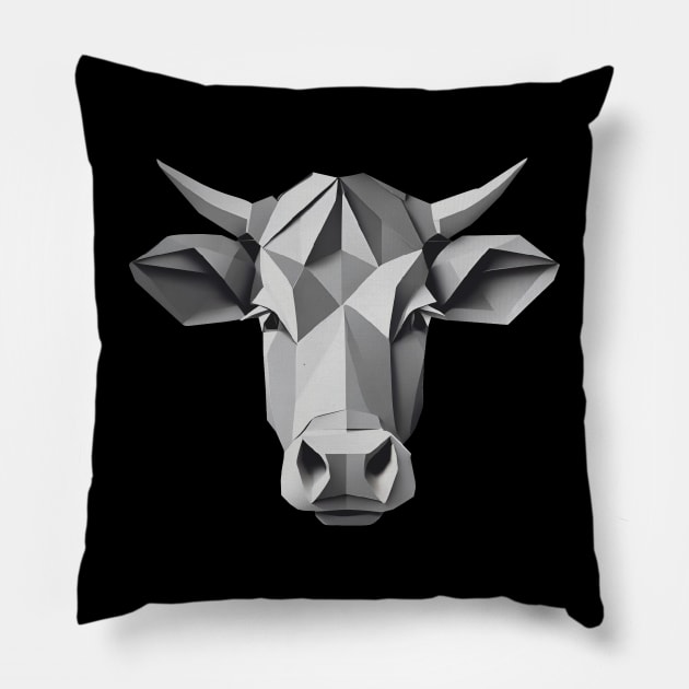 Cow head origami black and white Pillow by Marhcuz