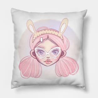 Bunny Girl with Glasses Pillow