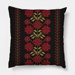 Traditional Tatreez Embroidery Flowers Design 9 red-gld Pillow