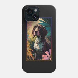 German Shorthair Pointer Dog Vibrant Tropical Flower Tall Digital Oil Painting Portrait Phone Case