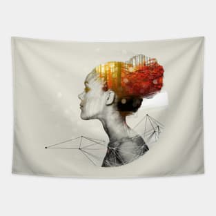 Red Hair Flame Tree - Double Exposure Tapestry
