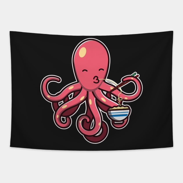 Cute Octopus Eating Ramen Noodle Kawaii Octopus for kids print Tapestry by theodoros20