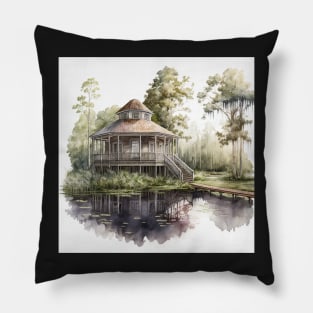 Watercolor Bayou Cabin Pillow