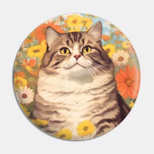 Feline Garden Delight: Cats Amongst a Bouquet of Blooms - Sheppy Pin