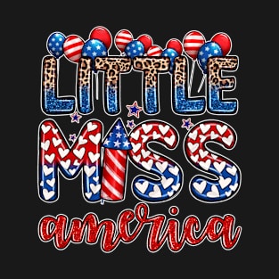 Little Miss Us America 4Th Of July Messy Bun Toddler Girls T-Shirt