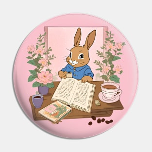 Rabbit Bunny with Books and Coffee Book Nerd Mom Booktok Pin