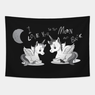 I love you to the moon and back licorn NB - I love you to the moon unicorn black white Tapestry