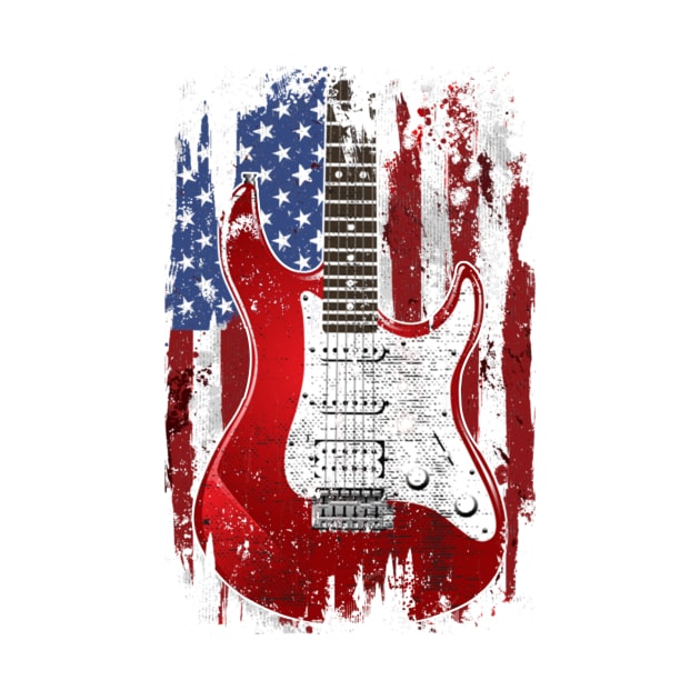 Electric Guitar American Flag Patriotic Guitarist Gift by Kagina