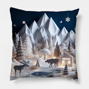 Beautiful Paper Art Style Winter Wildlife Scene Pillow