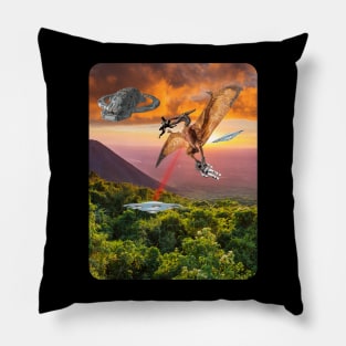 Prehistoric Alien vs Dinosaurs Pillow