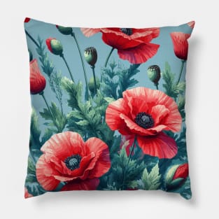 Red Poppy Flower Pillow