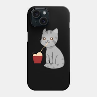 Kawaii Gray Cat Eating Ramen, Cat Lover Phone Case