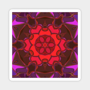 Cartoon Mandala Flower Red Pink and Purple Magnet