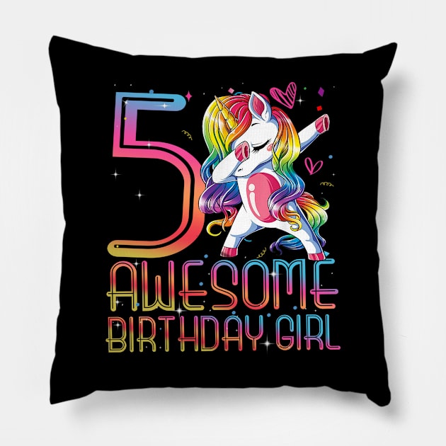 awesome dabbing unicorn birthday 5 year old Girl 5th B-day Pillow by The Design Catalyst