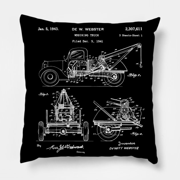 Wrecking Truck Patent 1943 wrecking truck gifts Pillow by Anodyle